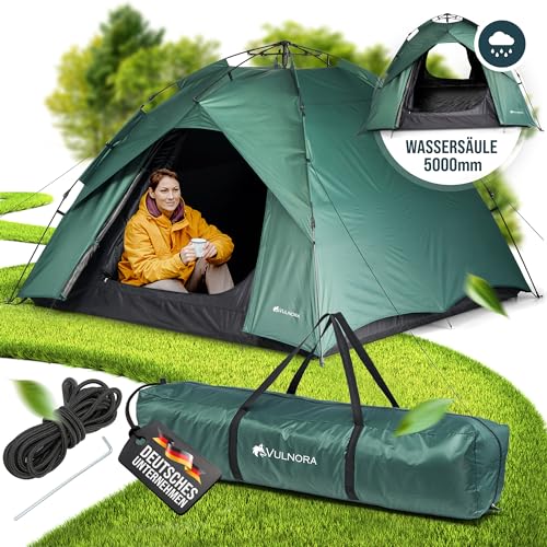 Vulnora Pop Up Zelt 4 Personen - Wasserdicht [5000mm Wassersäule] Wurfzelt 1-4 Personen | Auf- und Abbau in Sekunden - Strandzelt mit UV-Schutz -Blickdicht - 1,70m Höhe - Strand Camping Outdoor Reisen