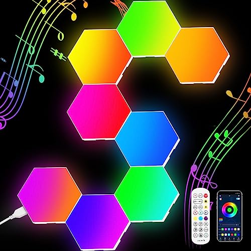 Neoglint 8pcs Hexagon Led Panel,unterstützt App und Fernbedienung, Timing-funktion, Hexagon RGB Panel,synchronisierter Musikmodus,geeignet Für Die Dekoration Von Schlafzimmer- und Spielzimmern