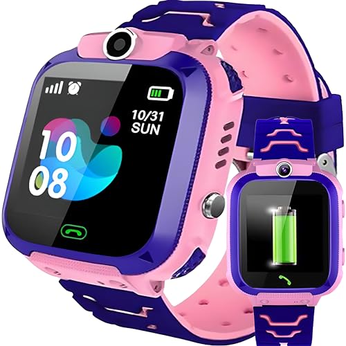 Retoo Kinder Smart Watch für Jungen und Mädchen Armbanduhr Smart GPS SOS Anruf Uhr Handy Kid, Smartwatch für Kinder mit Musik, Wecker, Schulmodus, Taschenlampe Rosa