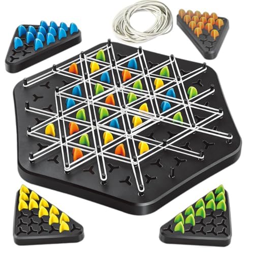 MORAINJAY 2024 New Triggle Spiel Gummibänder,Klassische Desktop Brettspiele,Lustiges Ketten Dreieck Spiel für Kinder und Erwachsener, Steckbrettspiel,Pädagogisches Klassisches Strategiespiel