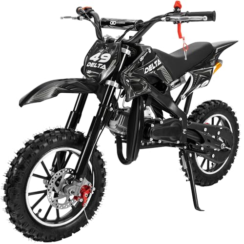 Actionbikes Motors Kinder Crossbike Delta 49 cc | 2-Takt 49ccm Motor bis 𝟒𝟎 km/h - Motorrad - Pocket Bike - Dirt Bike - Motocross - Pocketbike - Motorsport - Dirtbike - Enduro ab 6 Jahren (Schwarz)