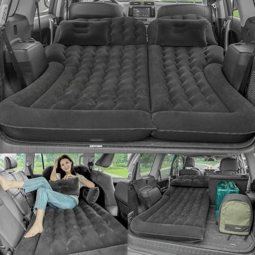 Dekltus Auto Luftmatratze SUV Auto Matratze Camping Aufblasbare Matratze Bewegliche Dickere Luftbett Auto Matratze mit 2 Kissen und Pumpe für Reisen Camping Outdoor Aktivitäten (Schwarz)