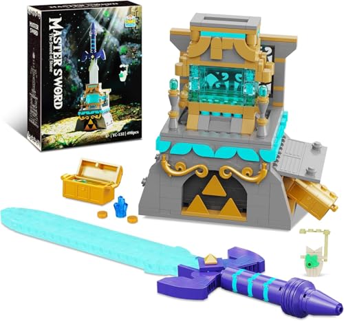 QLT QIAOLETONG BOTW The Master Schwert Glowing Klemmbausteine Bausteinen,Link’s Schwert?mit Schatztruhe Spielefans Geschenk für Erwachsene und Jungen ab 6-16+(492PCS)