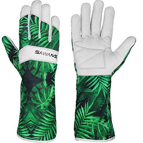 SAWANS Gartenarbeit Montagehandschuhe Kurzarm Ärmel Arbeitshandschuh Männer Frauen Dornenfest Schnitt Rosen-pflanzen, Gebäu gartenanlagen (Lange Handschuhe, S)