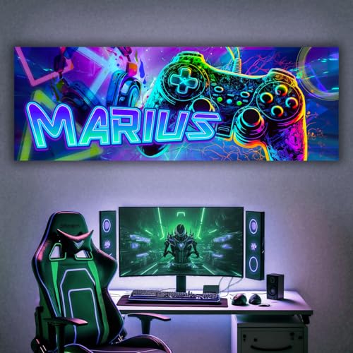 tjapalo® vz122 Gamer poster mit Namen personalisiert gaming Wanddeko gamer Bild für die Wand Wandbild Jugendzimmer gamer Poster gaming zimmer Bilder für Teenager, Größen Name: B70xH24cm