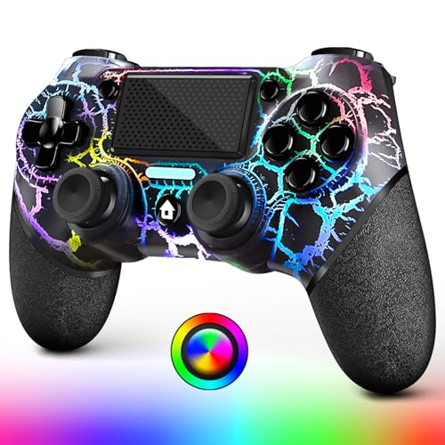 AceGamer OLED Wireless Controller für PS4, Schwarzer Crack Custom Design mit RGB Licht, 1000mAh Akku, 3.5mm Audio Jack und Turbo Funktion, Kompatibel mit PS4/Slim/Pro und Windows PC
