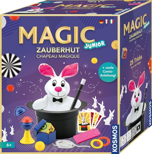 KOSMOS 694302 Magic Zauberhut, Lerne einfach Zaubertricks und Illusionen, Zauberkasten mit Zauberstab und vielen weiteren Utensilien, für Kinder ab 6 Jahre