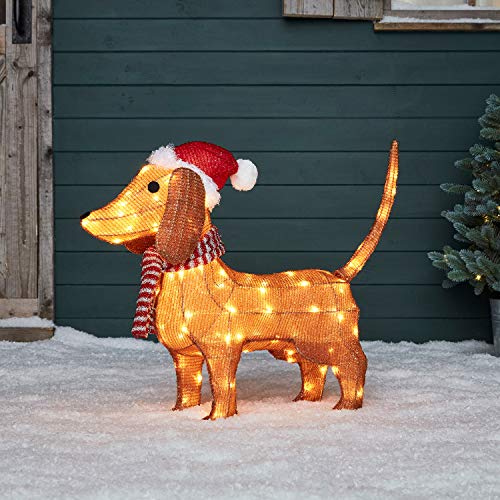 Lights4fun 80er LED Dackel Weihnachtsfigur Weihnachtsbeleuchtung Außen Figuren Timer