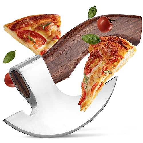 ECKWIN - Pizza Axt Wikinger inkl. Lederschutz - Pizzamesser für echte Wikinger - Pizzaschneider Axt perfekt geeignet als Wikinger Deko - Wikinger Axt, Pizza Wiegemesser, Wikinger Messer, Beil