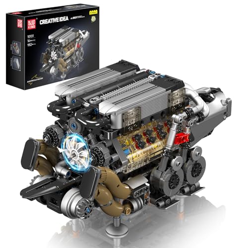 Mould King 10131 Technik W16 Motor Bausatz Bausteine Motor Modell Klemmbausteine Simulation Motors mit Vier Turbolader Engine kit für Erwachsene (952 Teile)