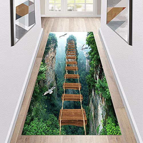 Siunwdiy 3D Teppich, Teppich Läufer Flur Küchenläufer Waschbar 60X300CM Grün Korridor Teppichläufer Lang Küchenteppich rutschfest Für Küche Wohnzimmer Schlafzimmer Teppichläufer Meterware Anpassbar