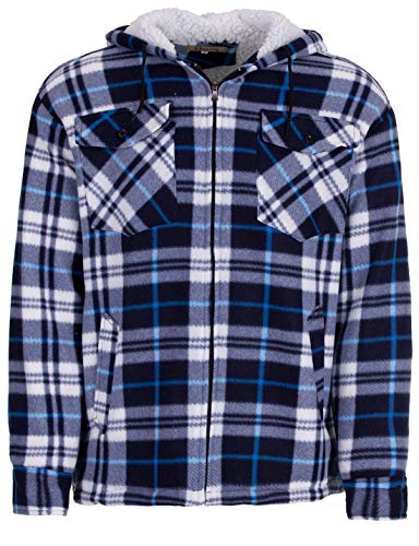 Hoang Textil GmbH Herren Holzfällerjacke Hemdjacke Kapuze Arbeitsjacke Hemd Flanell Thermojacke Jacke Kariert Gefüttert Gr. M-3XL, Farbe:blau, Größe:XXL