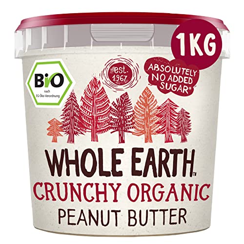 Whole Earth Bio Erdnussbutter Crunchy | Peanut Butter | Vegan | Naturprodukt ohne Palmöl | ohne zugesetzten Zucker | Protein | Perfekt für Sportler | 1kg