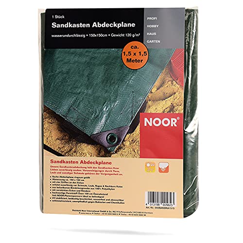 NOOR Sandkasten Abdeckung 150x150 cm - wasserdichte Sandkastenplane mit Ösen und Schlaufen - Outdoor Abdeckung schützt Ihre Sandbox oder Sandmuschel vor Laub, Dreck und Regen