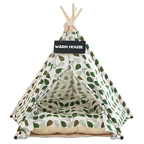 Tipi Zelt fur Hunde und Katzen,Pet Tipi Hunde-Katzenbett mit Kissen, Luxery Hundezelte Hundehöhle und Haustierhäuser mit Kissen und Tafel