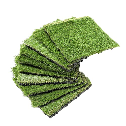 Linyuanwai Rasenfliesen Rasenteppich Balkon Bodenbelag Wetterfest Kunstrasen Bodenfliesen Künstliche Grasmatte für Garten Terrasse Schwimmbad 30x30x2cm (11 × Kunstrasenfliesen = 1 m², Gras-Grün)