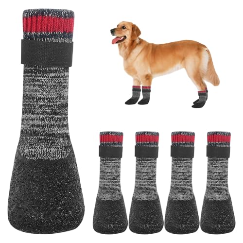 4 Stück Hundesocken Pfotenschutz Anti-Rutsch Hundesocken mit verstellbaren Riemen Hunde Schuhe Outdoor atmungsaktiv Hundeschuhe Hundesocken XL