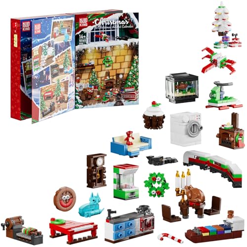 Mould King 10165 Adventskalender 2024 Kinder für Bausteine Weihnachten Bauspielzeug mit 24er Pack Weihnachten Bauset Weihnachten Geschenke für Jungen, Mädchen(725 Teile)