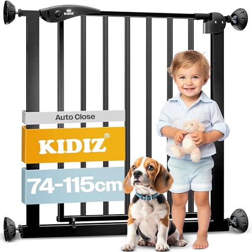 KIDIZ® Türschutzgitter Absperrgitter Treppengitter Kindergitter | Gitter Haustier | ohne Bohren | beidseitig schwenkbar, Farbe: Schwarz, Größe: 74-87 cm