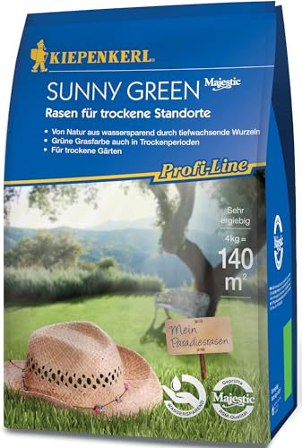 Kiepenkerl Profi-Line Sunny Green Rasen für trockene Standorte 666207 - Trockenrasen, Rasensamen sonnig, Rasen trocken, Rasensaat schnellkeimend, Qualitätsrasen aus Spitzensorten, 4 kg