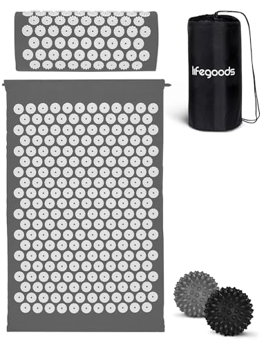 LifeGoods Akupressurmatte Mit Kissen - Akkupressmatte - Akkupressurmatte+ - Akupressur Matte - Akupunktur Matte - Massagematte - Rücken - Stachelmatte - Fakirmatte - Nagelmatte - Acupressure Mat