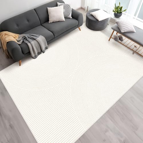 HOMFINE Teppich Wohnzimmer Outdoor Teppich, Waschbar Moderner Teppich, Kurzflor Teppich, Schlafzimmer Flauschiger Teppiche, rutschfest Kunstwolle Teppich für Balkon, Beige 200x300 cm