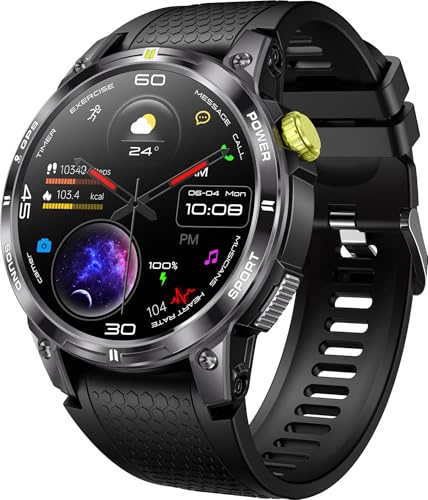 GPS Smartwatch Herren Damen Fitnessuhr Smart Watch mit Telefonfunktion Fitnesstracker Schrittzähler Militär Outdoor Uhr mit Kompass Sportuhr Pulsuhren Herren Laufuhr Blutdruckmessung Schlaf Tracker