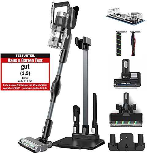 Balter Vertu X11 PRO kabelloser Akku Staubsauger mit Wischfunktion, All-IN-ONE Akku & Handstaubsauger, 350W hohe Saugleistung, bis 50 Min. Laufzeit, Beutellos, Flex-Gelenk, LED-Düse, Tierhaar