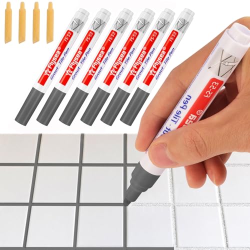 Fugenstift Grau, 6 Stück Fugenstift Fugenmörtel mit Ersatzspitze, Wasserfest Fugenstift Anthrazit Lackstift Stift Fugen Reparatur Marker für Fliesen Wand Boden Von Fliese Badezimmer Und Küche