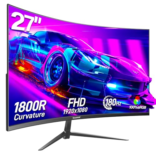 Gawfolk 27 Zoll Curved Gaming Monitor 165Hz/ 180Hz, PC Bildschirm Full HD 1080P, Rahmenloses 1800R Computerbildschirm mit FreeSync und Eye Care Technologie, unterstützt VESA