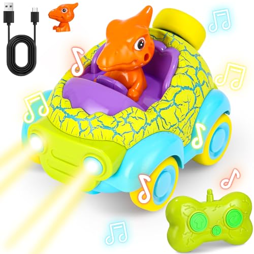 Ferngesteuertes Auto Ab 3 Jahre, Dinosaurier Spielzeug Mit Lichtern und Musik, Dino Auto Geschenke für Jungen, Spielzeug Ab 2-6 Jahre