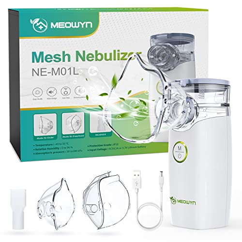 Meowyn Tragbar Inhalationsgerät, USB Wiederaufladbar Inhaliergerät für Kinder und Erwachsene, Sehr Leise Inhalator Vernebler mit Mundstück und Maske, Akku Hält Lange, Einfach zu Bedienen und Reinigen