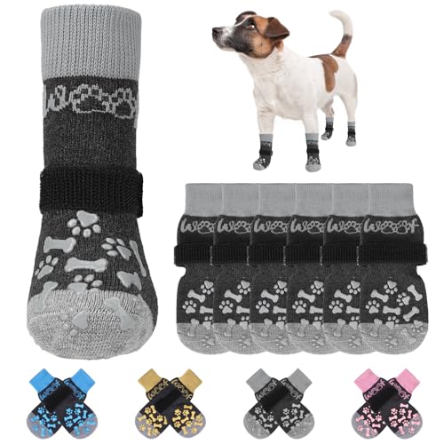 KOOLTAIL Rutschfeste Hundesocken, doppelseitige Griffe, Woof Hundesocken zum Lecken, um Kratzer auf Hartholzb?den zu verhindern, Outdoor-Hundeschuhe und Pfotenschutz f¨¹r kleine, mittelgro?e und gro?e