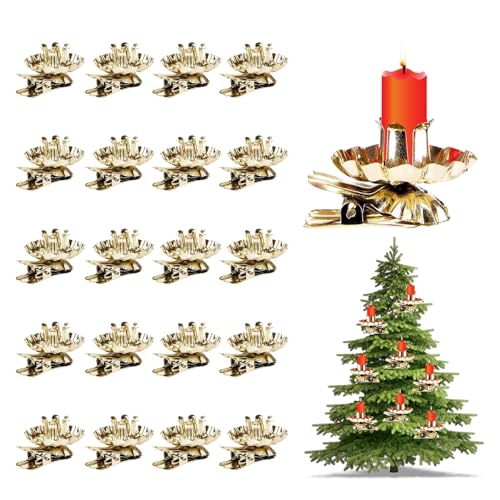 20 Stück Baumkerzenhalter Clip, Weihnachtsbaum Kerzenhalter, Kerzenständer Metall Vintage, Kerzenhalter Clip für Baumkerzen, Weihnachten, Hochzeit, Geburtstagsparty-Dekoration, Teelichter (Gold)