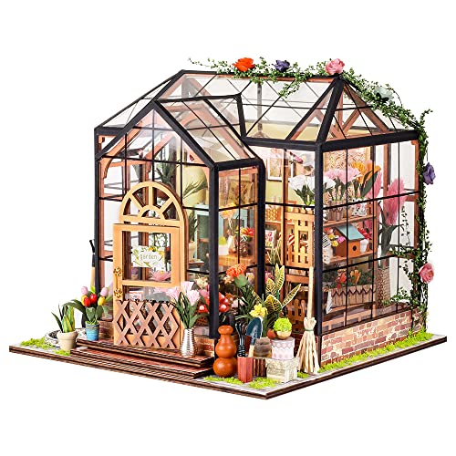 CUTEBEE DIY Puppenhaus Miniatur House, Jenny's Gewächshaus Miniatur Haus Kit mit LED-Licht und Möbeln, Maßstab 1:24 kreativer Raum (Jenny's Greenhouse)