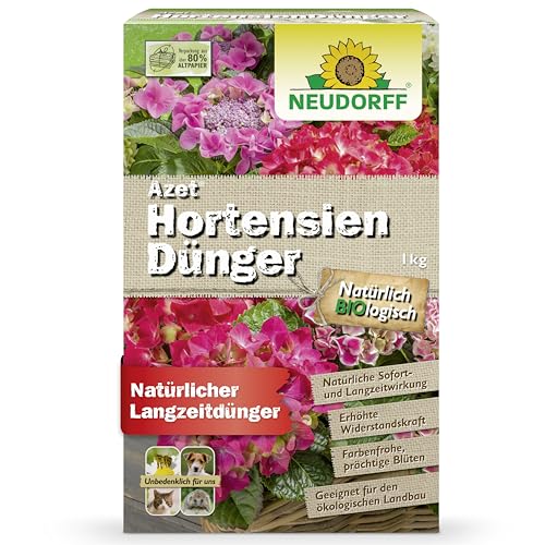 Neudorff Azet HortensienDünger 1 kg für farbintensive, prächtige Blüten im Garten sowie Kübeln vor der Haustür, Terrasse oder Balkon