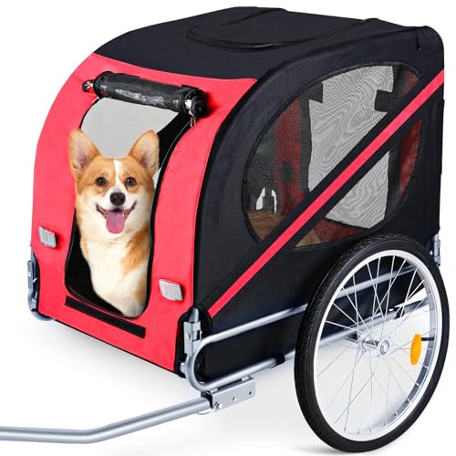 Hunde Fahrradanhänger, Fahrradanhänger Hunde Klappbar, 137 × 71 × 94 cm, 600D Oxford-Gewebe, hundeanhänger gefedert mit 6 Reflektoren,Flagge, Hundefahrradanhänger bis 26 kg, Leichte Reinigung