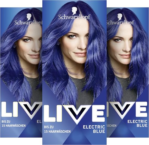 Schwarzkopf LIVE Ultra Brights Semi-Permanente Haarfarbe 095 Electric Blue (3 x 142,5 ml), Coloration für intensive oder pastellige Farbergebnisse, hält 12–15 Haarwäschen, mit Pflege-Conditioner