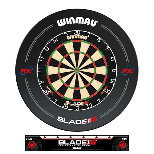 WINMAU Blade 6 Turnierdartscheibe Dartboard Surround Set inklusive Dartscheibe mit Winmau PDC Surround und Oche Linie Abstandslinie