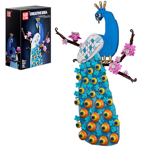 Mould King 10149 Pfau Klemmbausteine Tiere Bauspielzeug Exotischer Blume Pfau Bausteine Wandbild mit Tiermotiv Kompatibel mit Andere Marke(690 Teile)