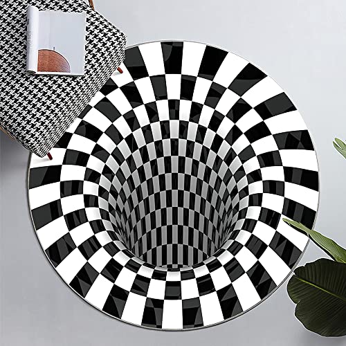 Hillylolly Vortex Teppich 3D, Visual Illusion Vortex Rutschfester Teppich Rund, Rug, Carpet. Nehmen Sie nur Bilder mit 3D-Effekt auf (Schwarz)