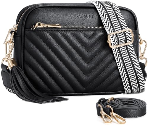 Bagsure Umhängetasche Damen – Crossbody Bags für Frauen mit 2 Verstellbaren, Abnehmbaren Breiten Gurten, Leichte Damen Schultertasche aus Leder, Gestepptes Design