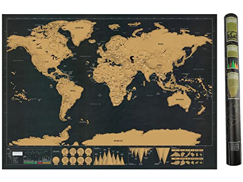 Weltkarte Rubbeln, Hillylolly Rubbel Landkarte, Scratch Map World, 42.5 x 30cm, für Reiseliebhaber