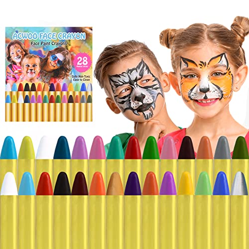 ACWOO Kinderschminke Set, 28 Farben Gesichtsfarbe Schminkstifte Bodypaint Schminkpalette für Faschingsschminke Kinder Fasching Schminke Karneval Halloween Körpermalfarben