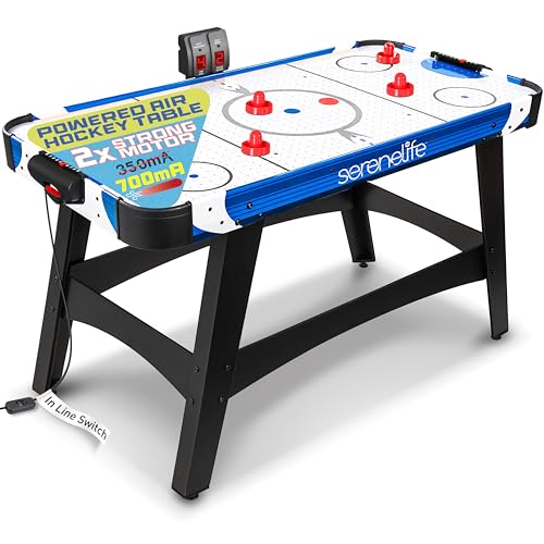 SereneLife Airhockey Tisch mit Luft - Air Hockey Spieltisch mit 700mA Motor, Tisch Hockey mit LED- Punktezähler Anzeige & Zubehör - 4x Pushers & 2x Pucks, Kompakt & Stabil für Kinder & Erwachsene