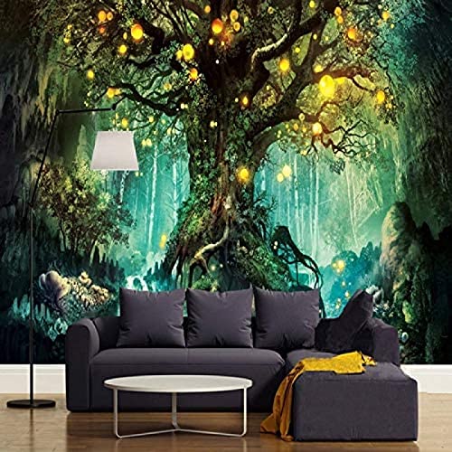 4D Personalisierte Wandtapete Großer Baum Im Wald Moderne Seidentapeten Sattel Sofa Hintergrund Wanddekoration Tapeten Wohnkultur Fototapete 3D Effekt Wohnzimmer Schlafzimmer Kinderzimmer-150Cm×105Cm