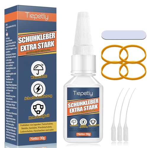 Tiepetly Schuhkleber Extra Stark Wasserfester 30g, Transparenter Schuhsohlenkleber, Schuh Kleber zur Reparatur Sneakers, Stiefel, Sandalen, Leder, High Heels und mehr