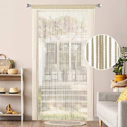 MIULEE Fadenvorhang Insektenschutz Türvorhang für Balkone Raumteiler Fadengardinen Beige 90 x 200 cm