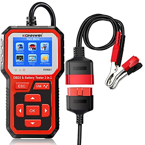 KONNWEI KW681 OBD2 Diagnosegerät & 6V/12V Batterietester, 2-in-1 OBD2 Scanner mit Live-Daten, Fehlercode Auslesegerät, Motorprüfer, Auto-Diagnosetool für BMW VW Audi Benz SUV Alle OBDII Fahrzeugen
