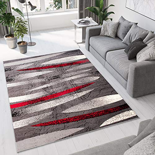 TAPISO Dream Teppich Wohnzimmer Kurzflor Modern Meliert Grau Rot Creme Streifen Schlafzimmer Gästezimmer Esszimmer Küche ÖKOTEX 250 x 300 cm